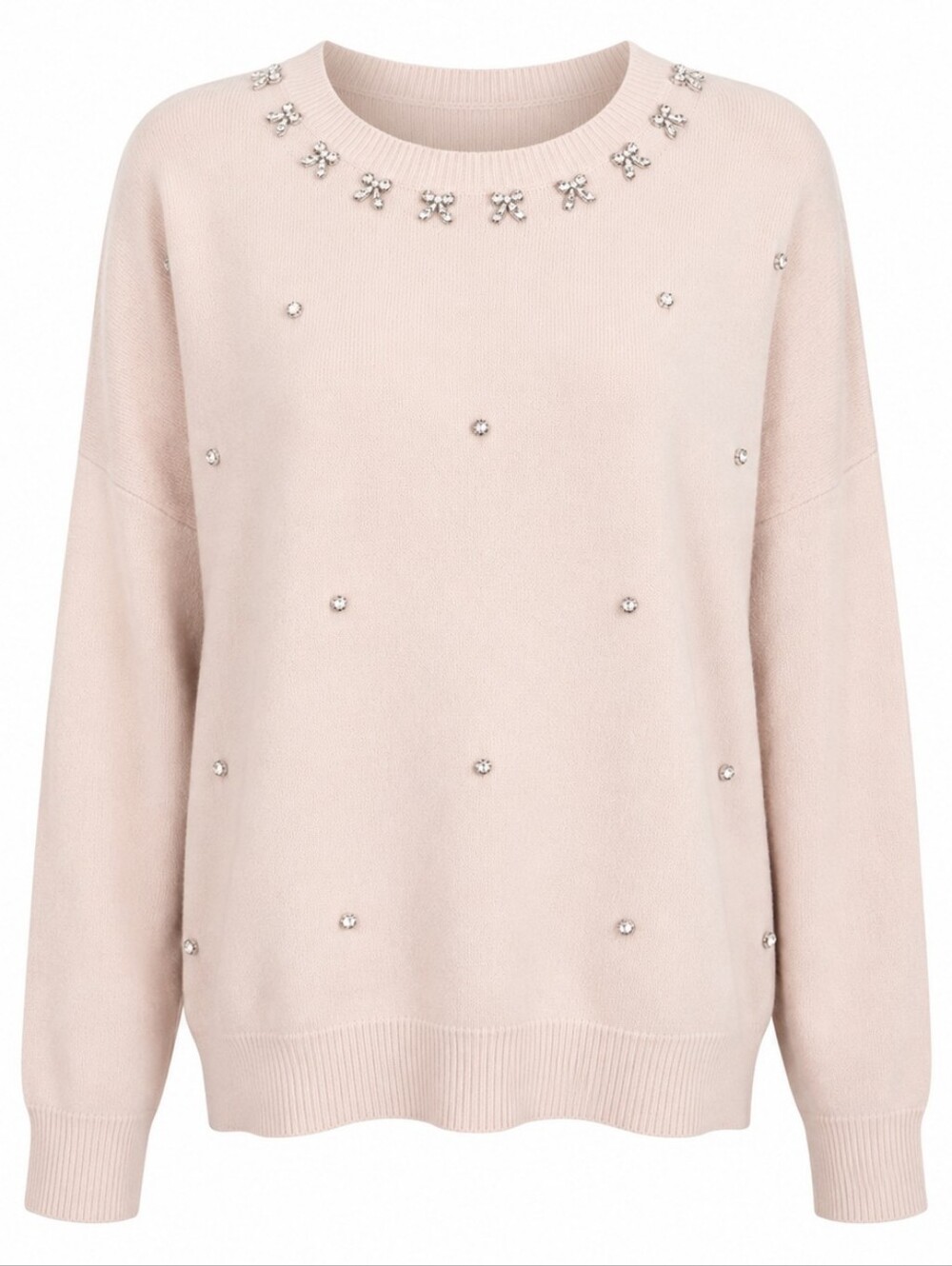 ON TWELFTH | NWT Blush Pink Rhinestone Bow Coquette Soft Girl Knit Sweater | L